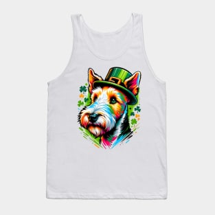 Wire Fox Terrier Dons Leprechaun Hat for St Patrick's Day Tank Top